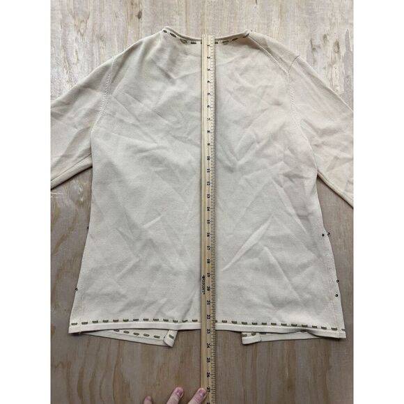 DUE PER DUÉ COLLECTION SIZE M Rayon Nylon Beige Cardigan Tassels Beaded Sweater - Picture 5 of 6